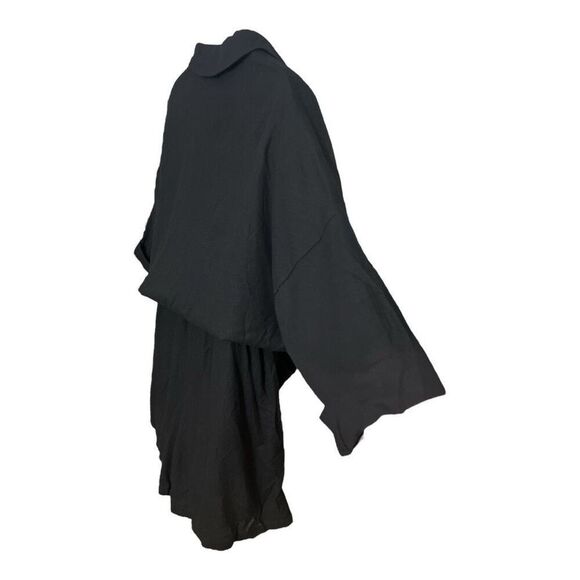 Women Black 3/4-Sleeve Romper Plus Size 2X Linen Blend Button Up Elastic-Waist - Picture 7 of 12